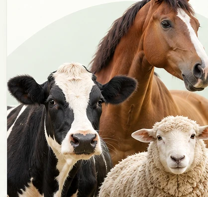 Cattle, sheep and horse